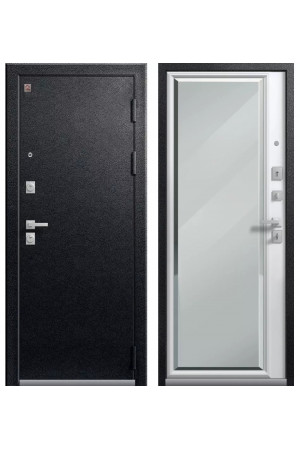 Входная дверь Центурион LUX-1 Зеркало (Черный муар - Софт белый)