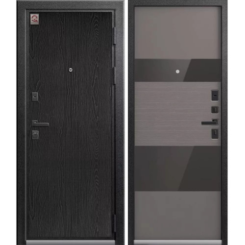 Входная дверь Центурион LUX-8 (Серый муар/Распил графит - Софт грей) Темное стекло